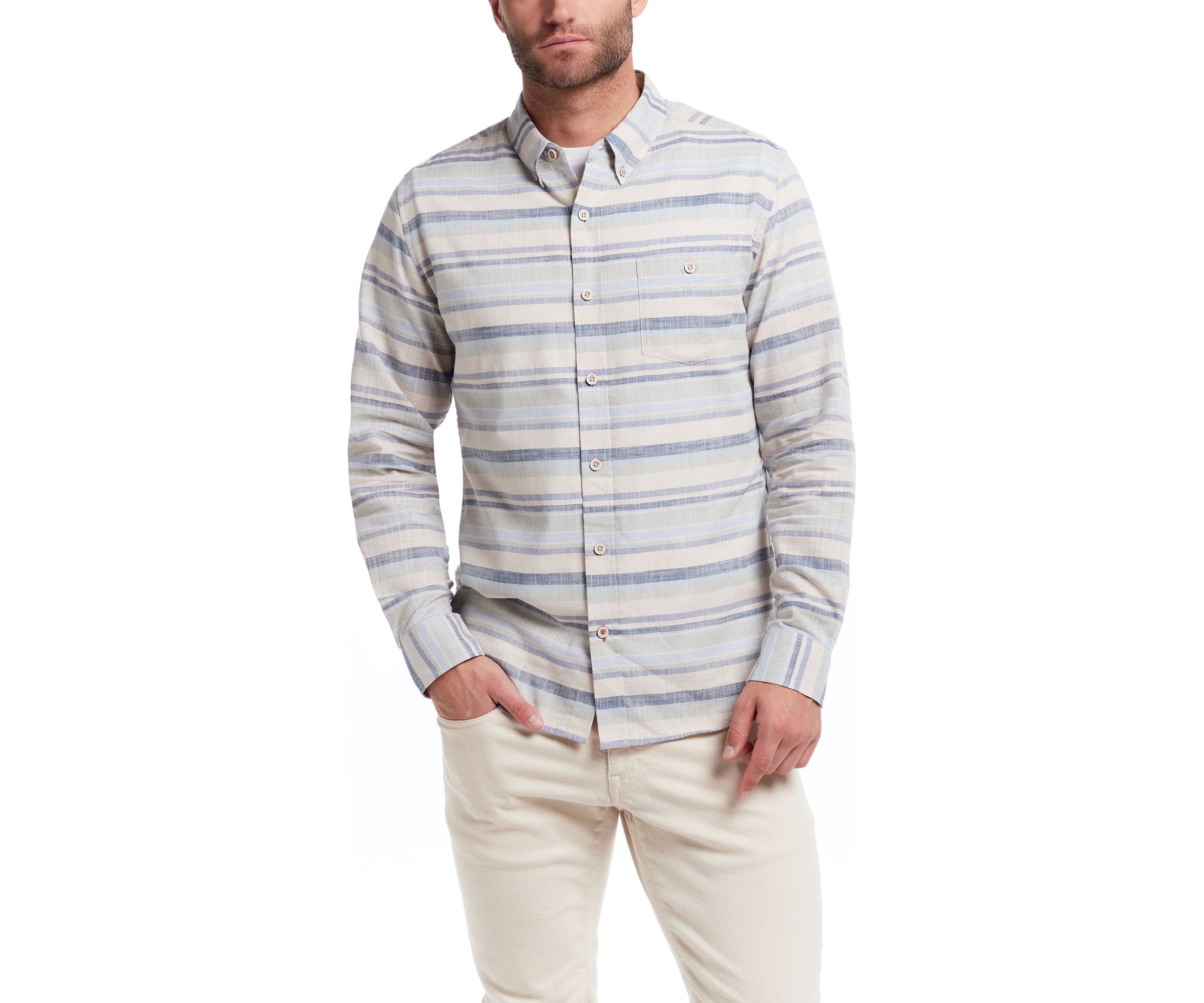 Long Sleeve Linen Cotton Button Down Shirt 