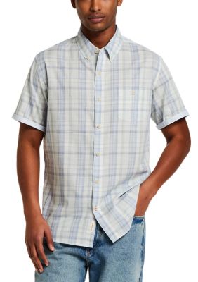 Weatherproof Vintage Men's Short Sleeve Cotton End On End Plaid Shirt