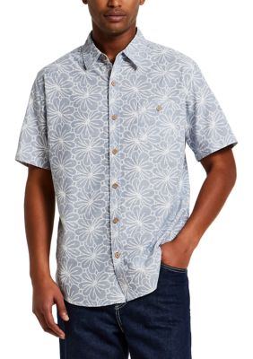 Weatherproof Vintage Men's Short Sleeve Floral Print Shirt, Blue, 2XL Regular