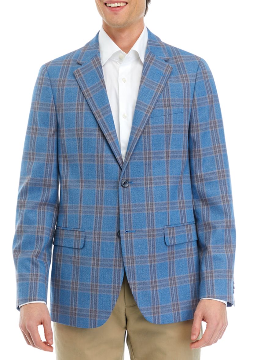 Teal Blue Plaid Sport Coat 