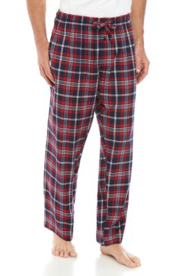 red and blue plaid pajama pants