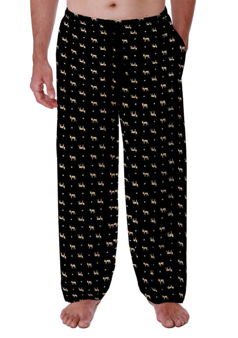 Big & Tall Flannel Black with Deer Print Lounge Pants