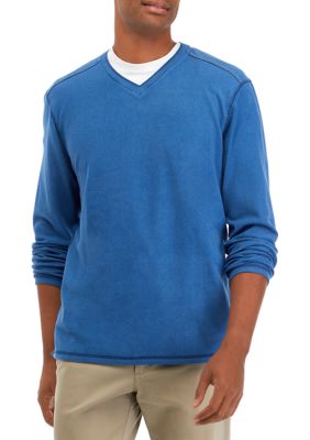 Tommy Bahama Men's Big & Tall Long Sleeve Morro Bay V-Neck Solid Knit Shirt, Blue, 3XLT -  0023791366896