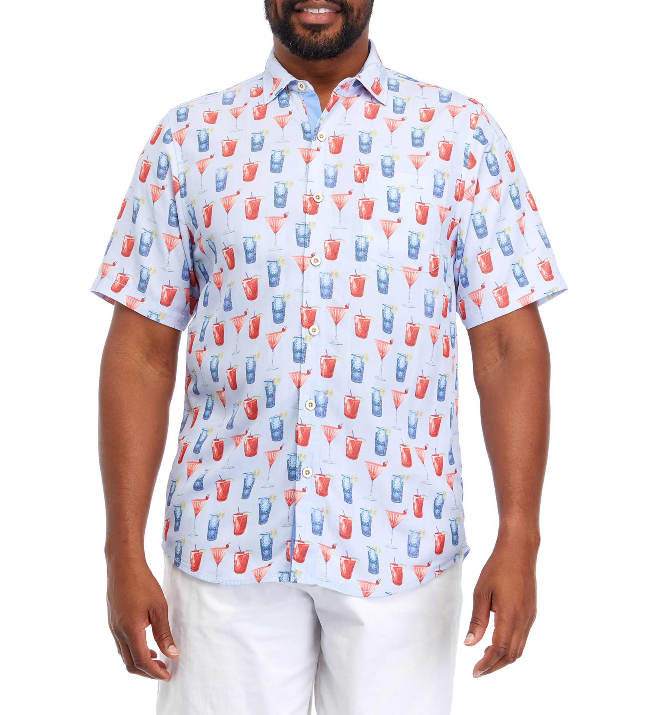 Big & Tall Short Sleeve Coconut Point Red, White and Cheers Shirt