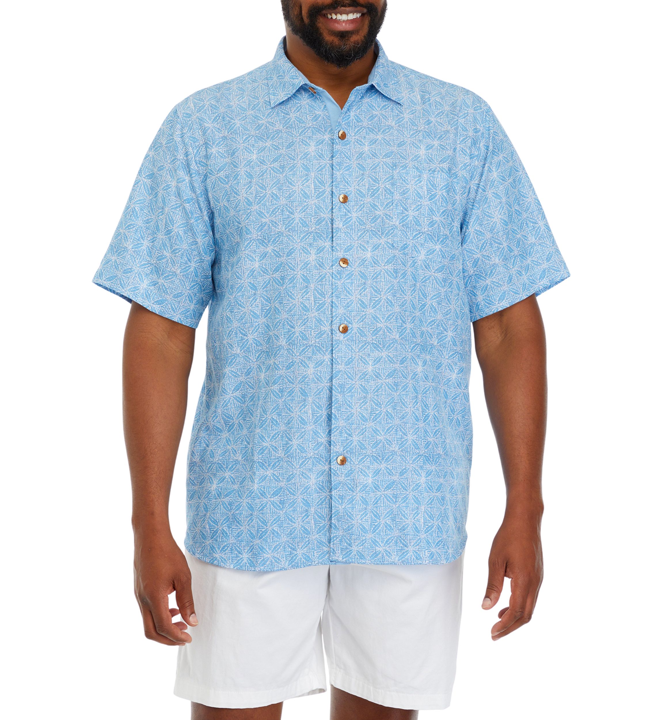 Big & Tall Short Sleeve Coconut Point Fleur de Geo Shirt