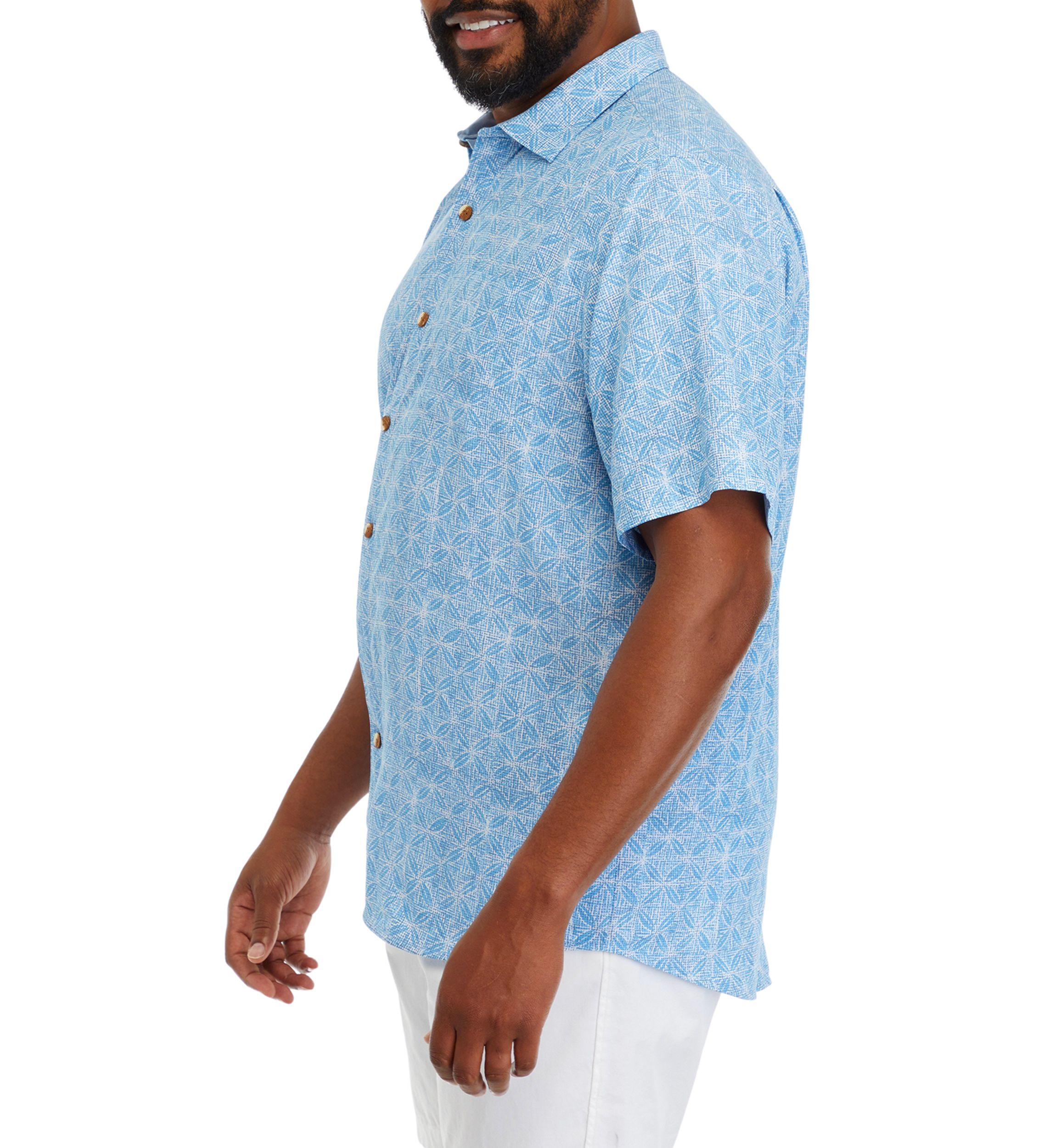 Big & Tall Short Sleeve Coconut Point Fleur de Geo Shirt