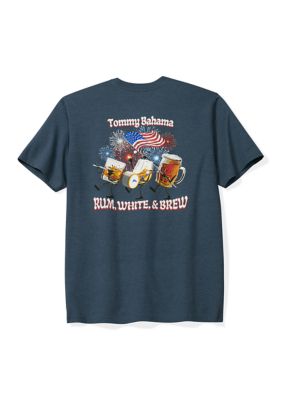 Tommy Bahama Men's Rum White and Brew Graphic Shirt, Navy Blue, 2XL