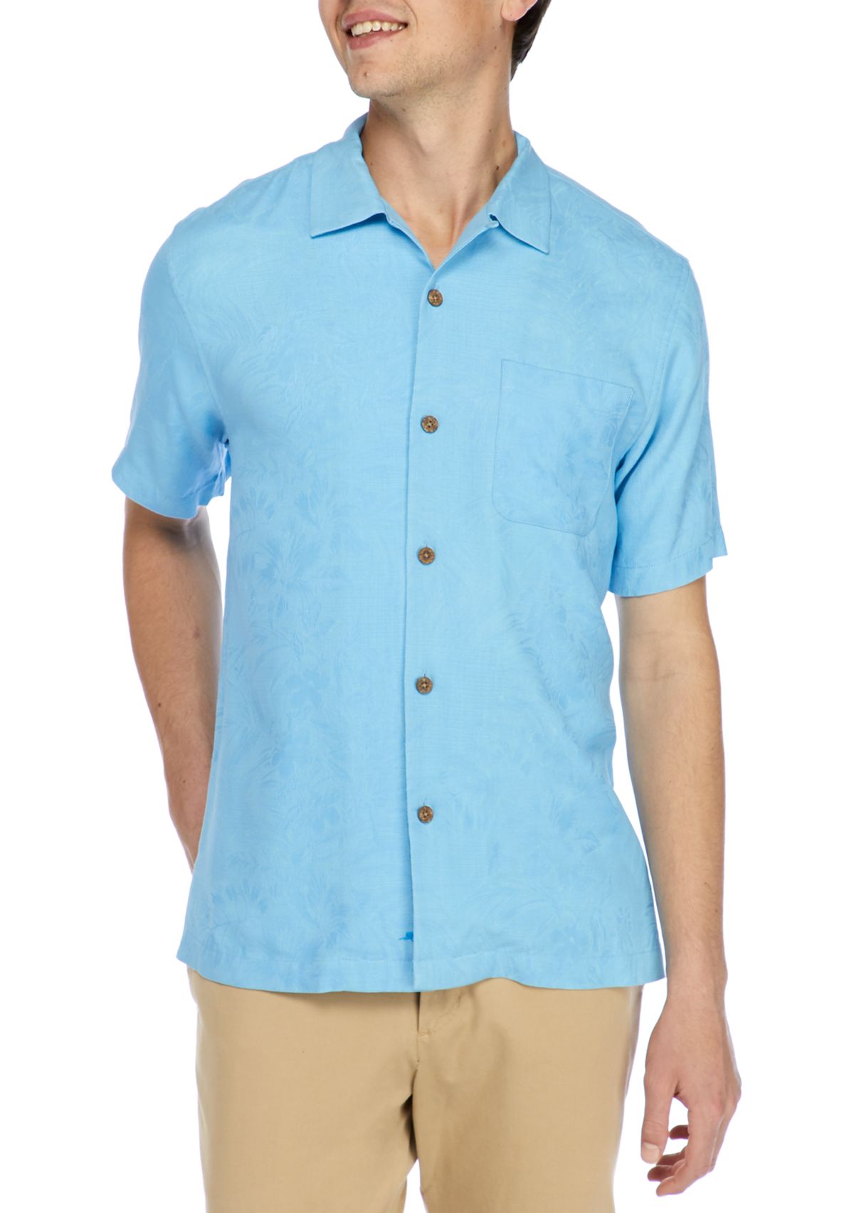 Mens Short Sleeve Silk Button Up Shirt 