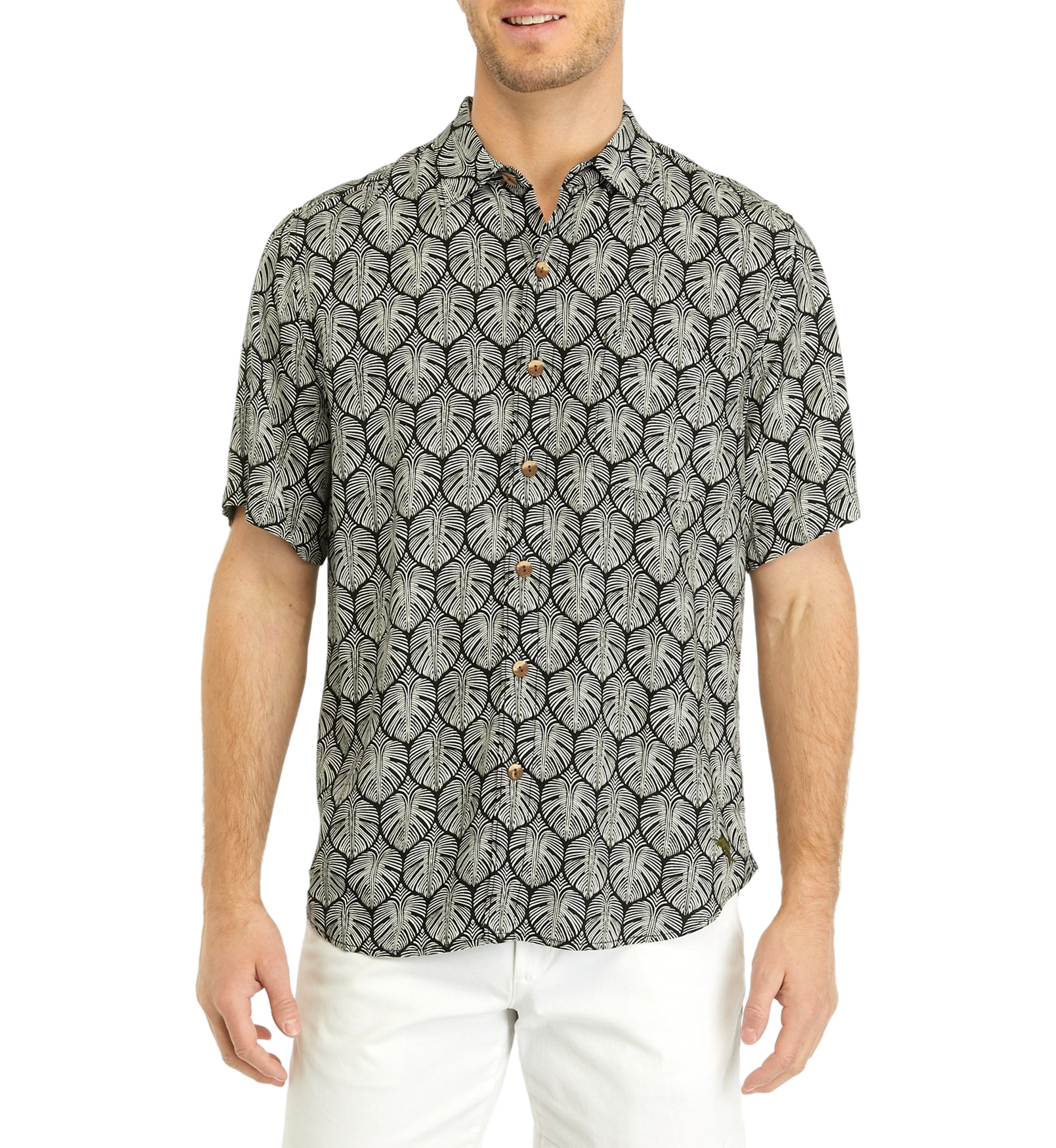 Monstera Print Button Up Shirt 