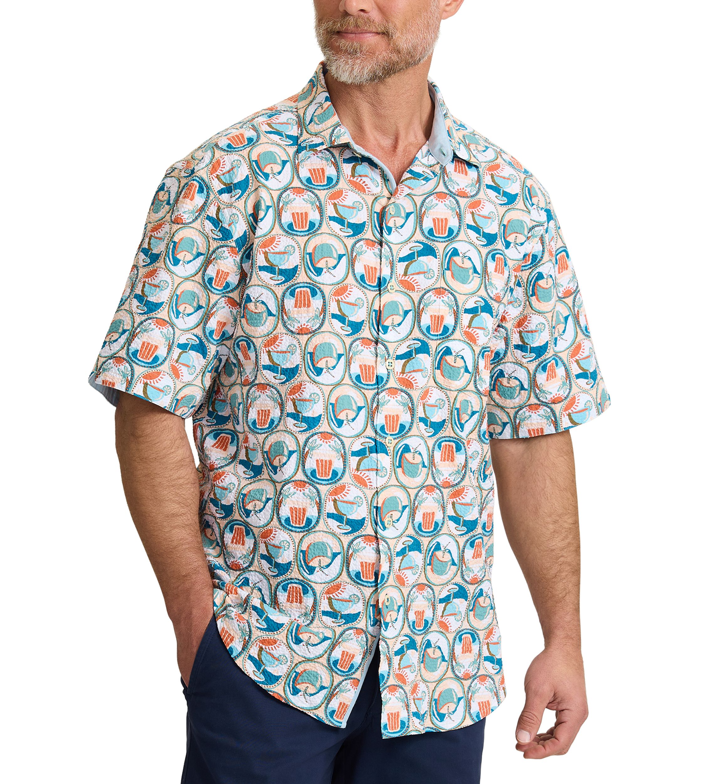 トップス ETHOSENS WAVE PATTERN SHIRT Tommy Bahama® Men's Nova Wave Drink Special Cotton-Blend Shirt | Belk