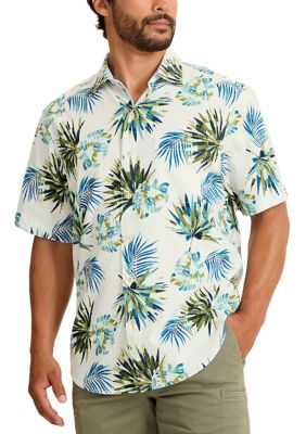 Tommy Bahama Men's Nova Wave Frond Mosaic Cotton-Blend Shirt, White, 2XL