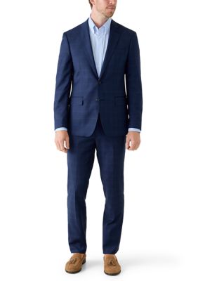 Calvin Klein Men's Plaid Slim Fit Suit, Navy Blue, 50 Regular