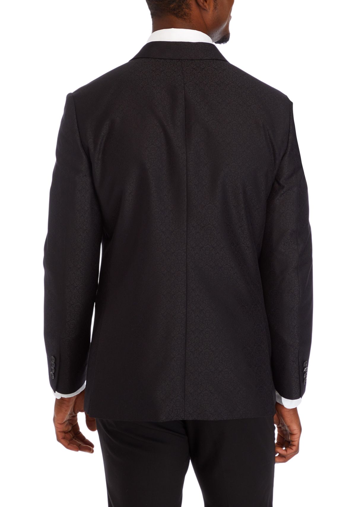 Mens Black Tonal Jacquard Self Peak Lapel Blazer