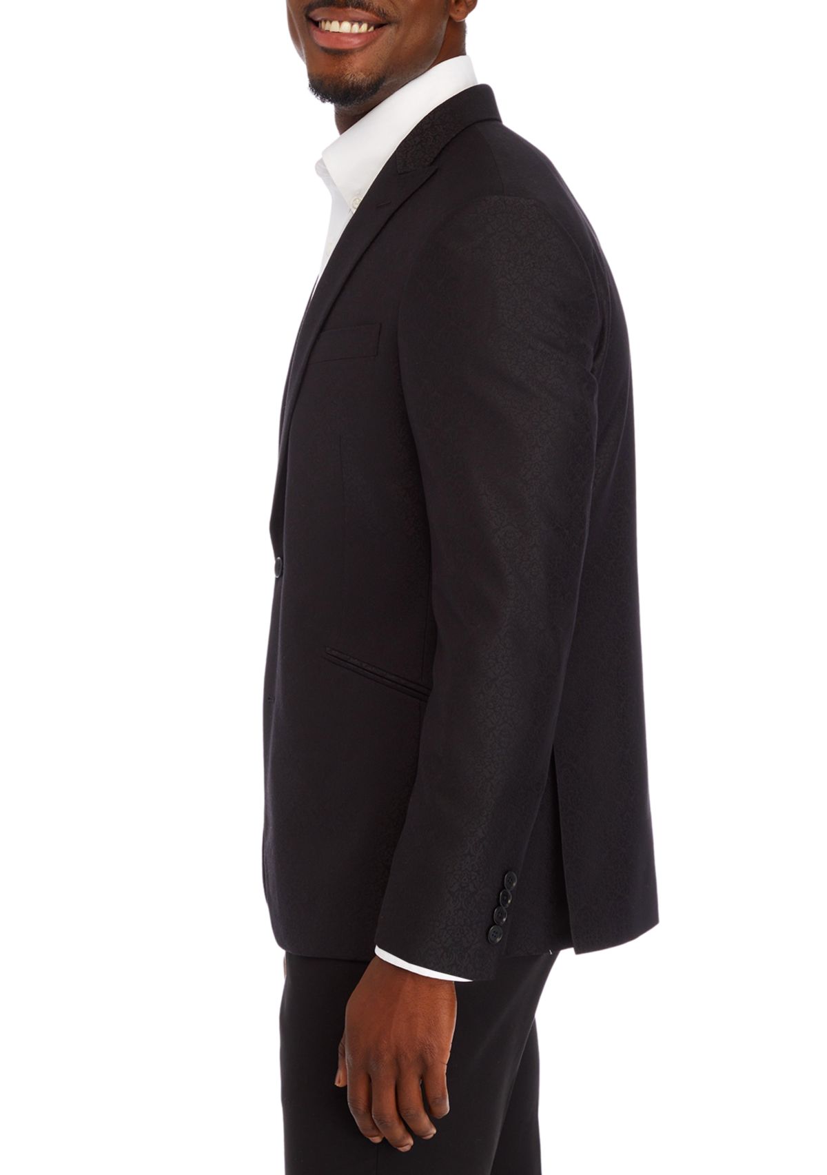 Mens Black Tonal Jacquard Self Peak Lapel Blazer