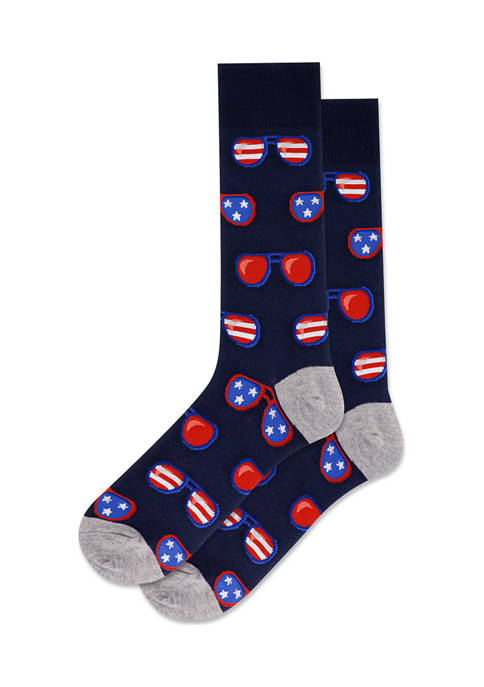 Hot Sox® Mens Patriotic Sunglasses Crew Socks