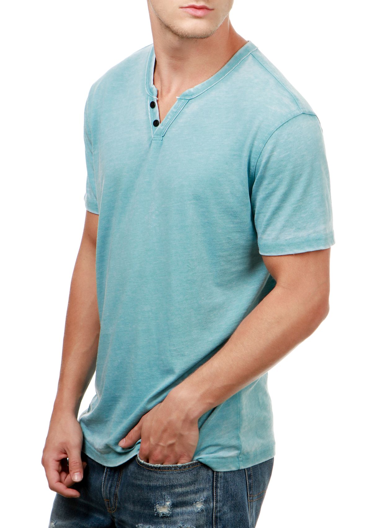 Short Sleeve Burnout Button Notch Shirt 