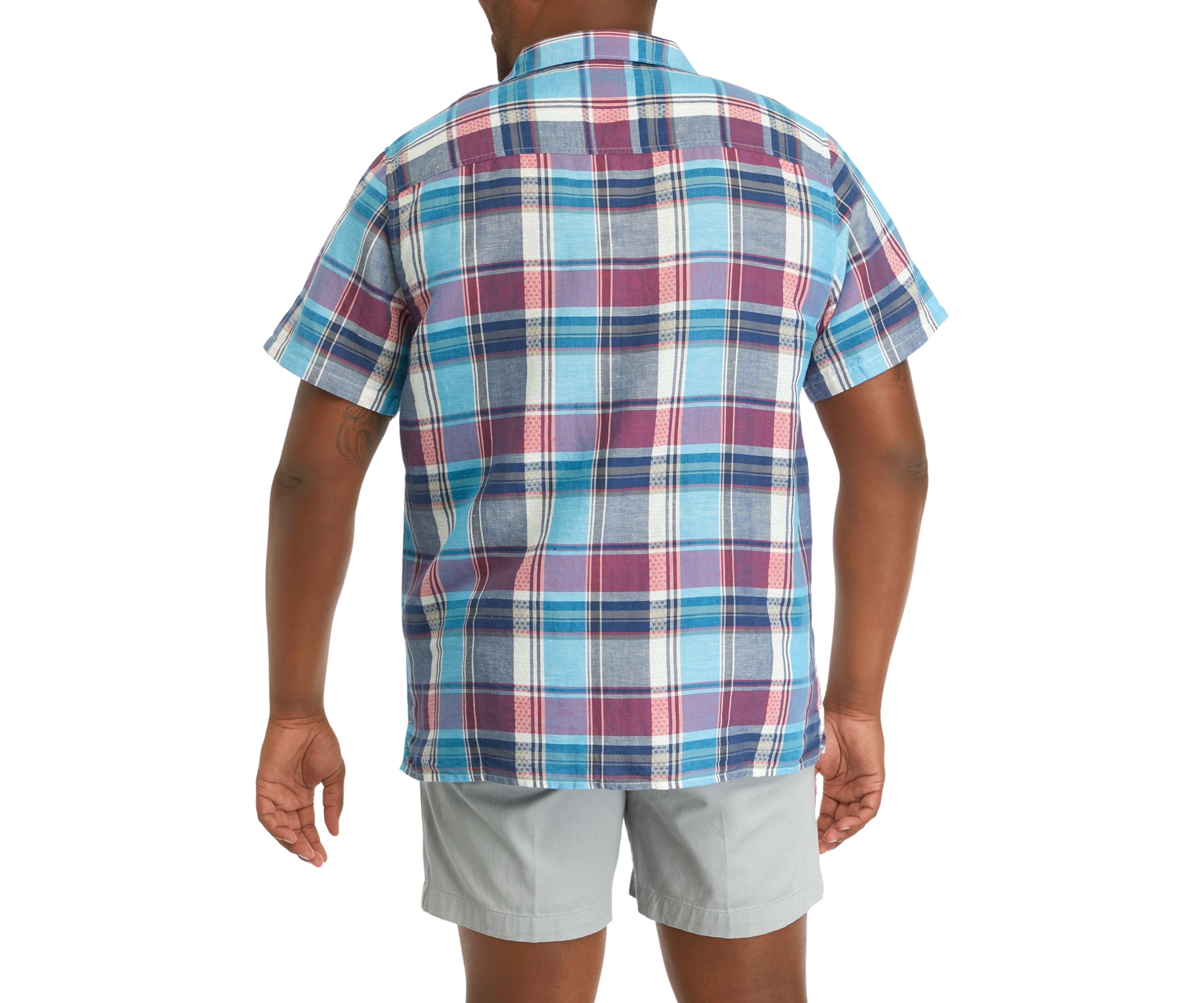 Big & Tall Short Sleeve Plaid Linen Camp Shirt