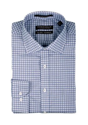 Forsyth of Canada Men's Twill Checkered Dress Shirt, Navy Blue, 16.5 34/35
