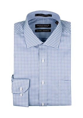 Forsyth of Canada Men's Check Print Button Down Shirt, Navy Blue, 16.5 34/35