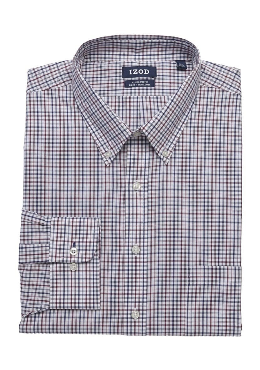 Mens Big All Over Stretch Plaid Dress Shirt