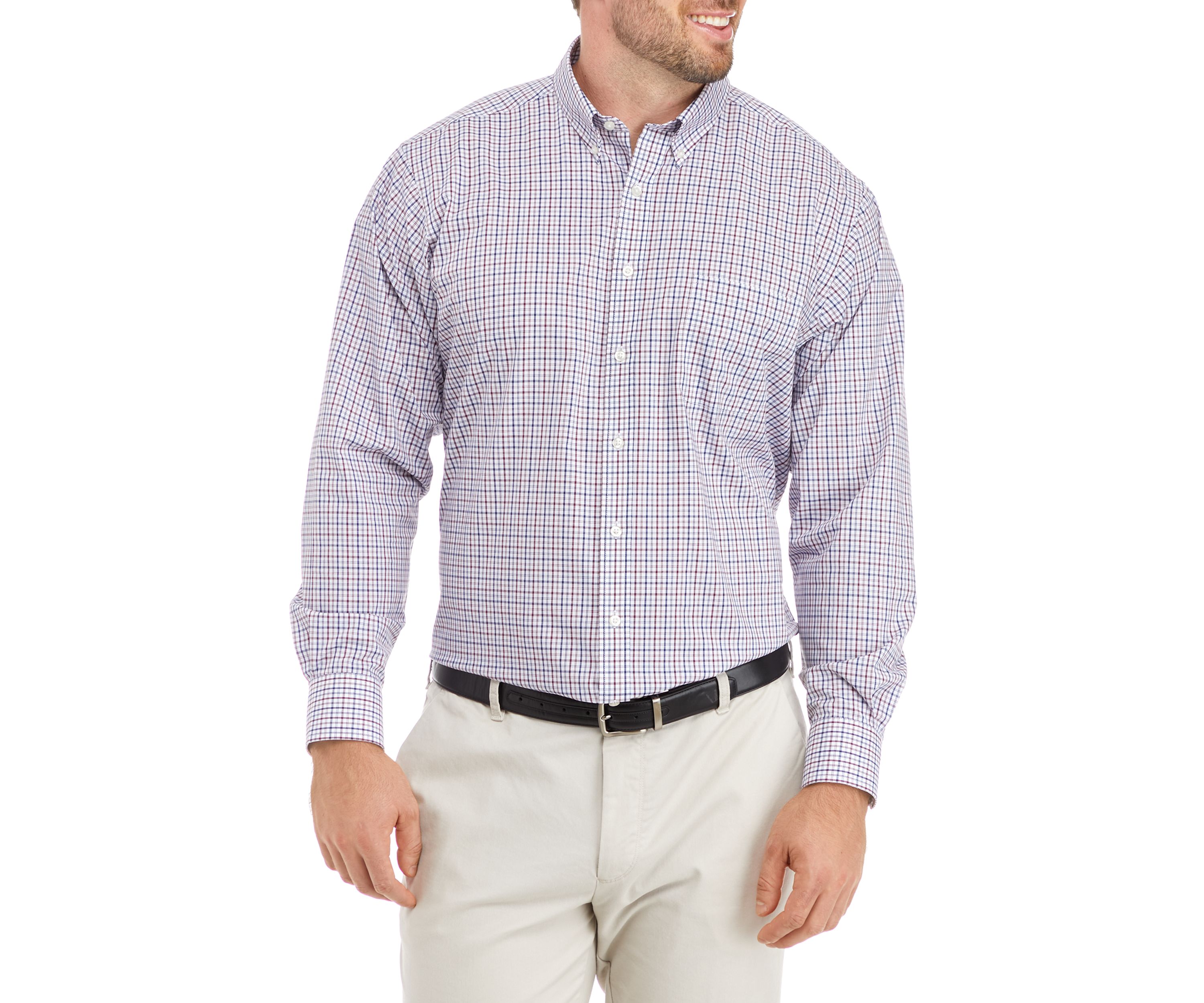 Mens Big All Over Stretch Plaid Dress Shirt