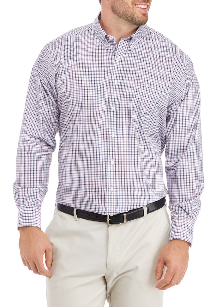 Mens Big All Over Stretch Plaid Dress Shirt