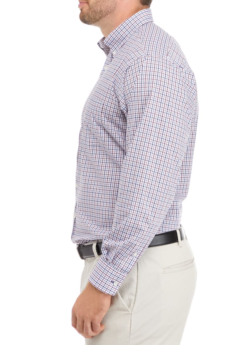 Mens Big All Over Stretch Plaid Dress Shirt