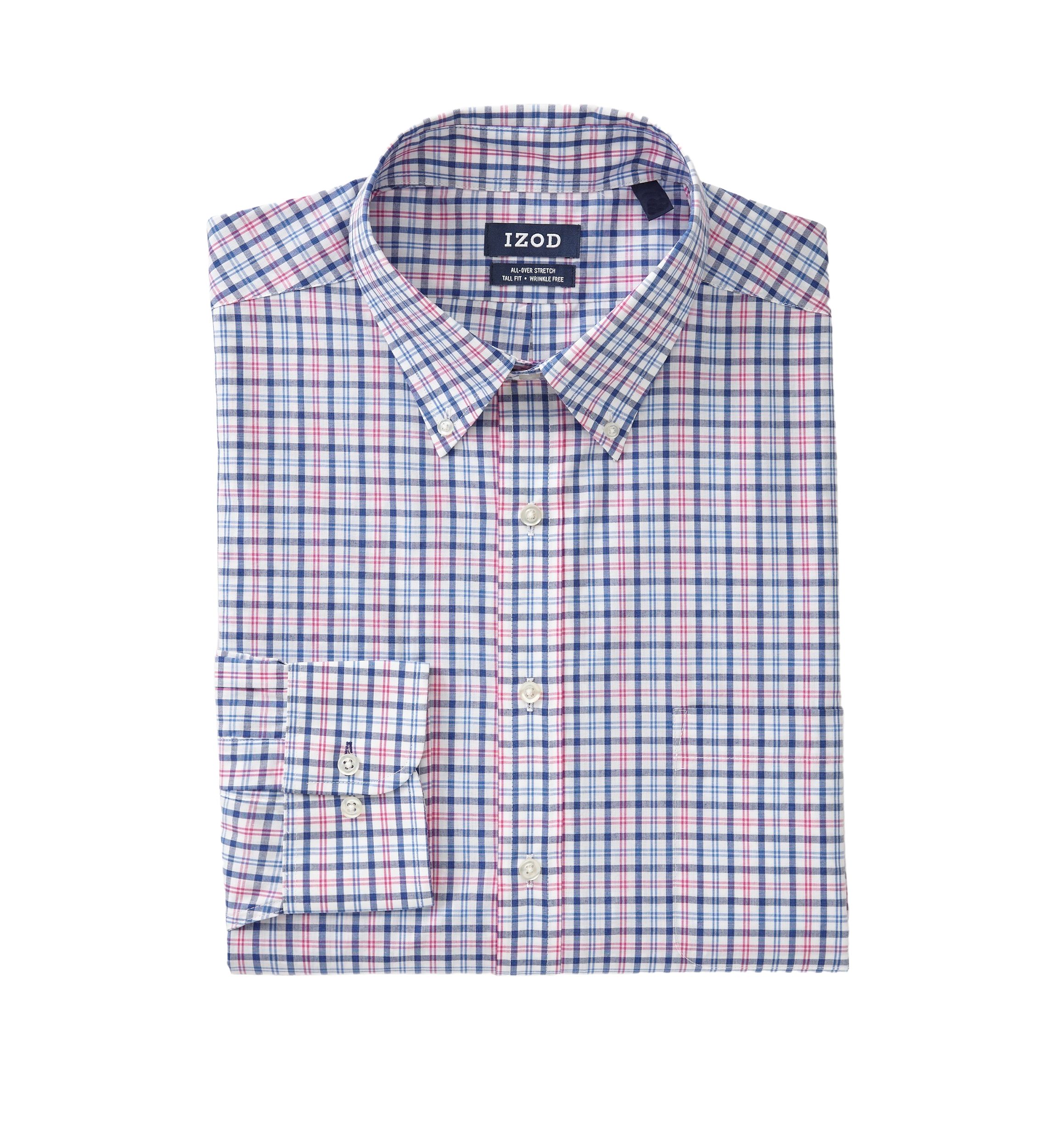 Izod Performance Comfort Long Sleeve Plaid Button Down Camicia, Arancione ruggine, S Uomo
