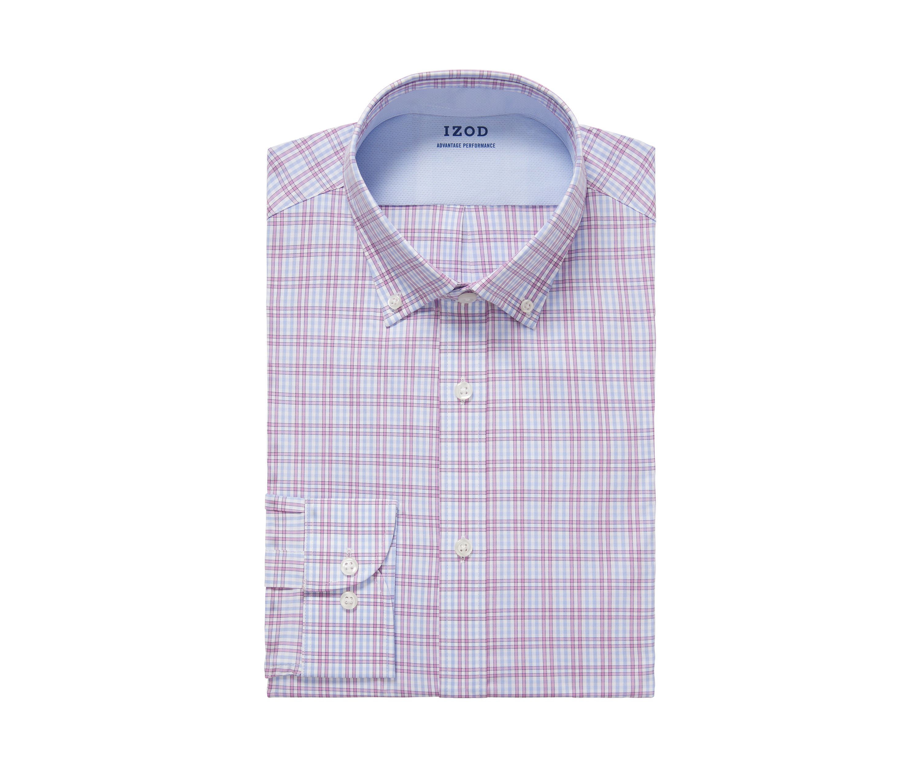 Mens Dress Shirt Slim Fit Stretch Cool FX Cooling Collar Check Dress Shirt