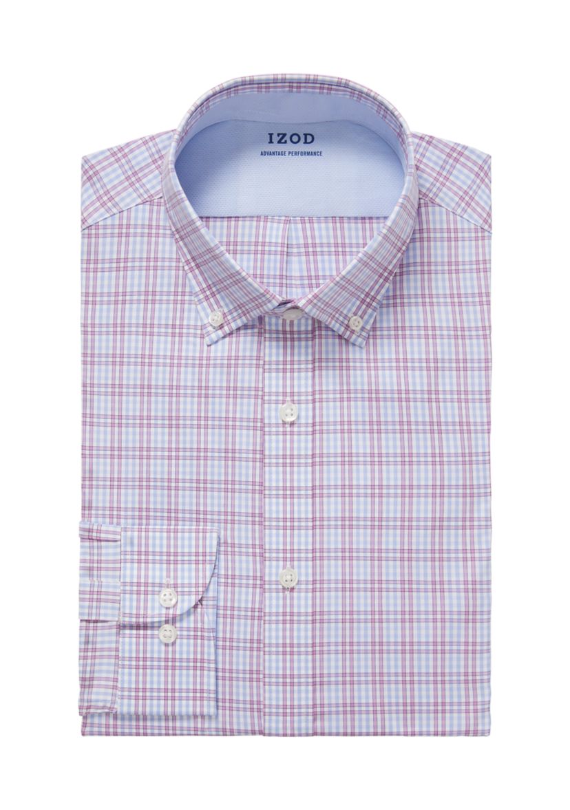 Mens Dress Shirt Slim Fit Stretch Cool FX Cooling Collar Check Dress Shirt