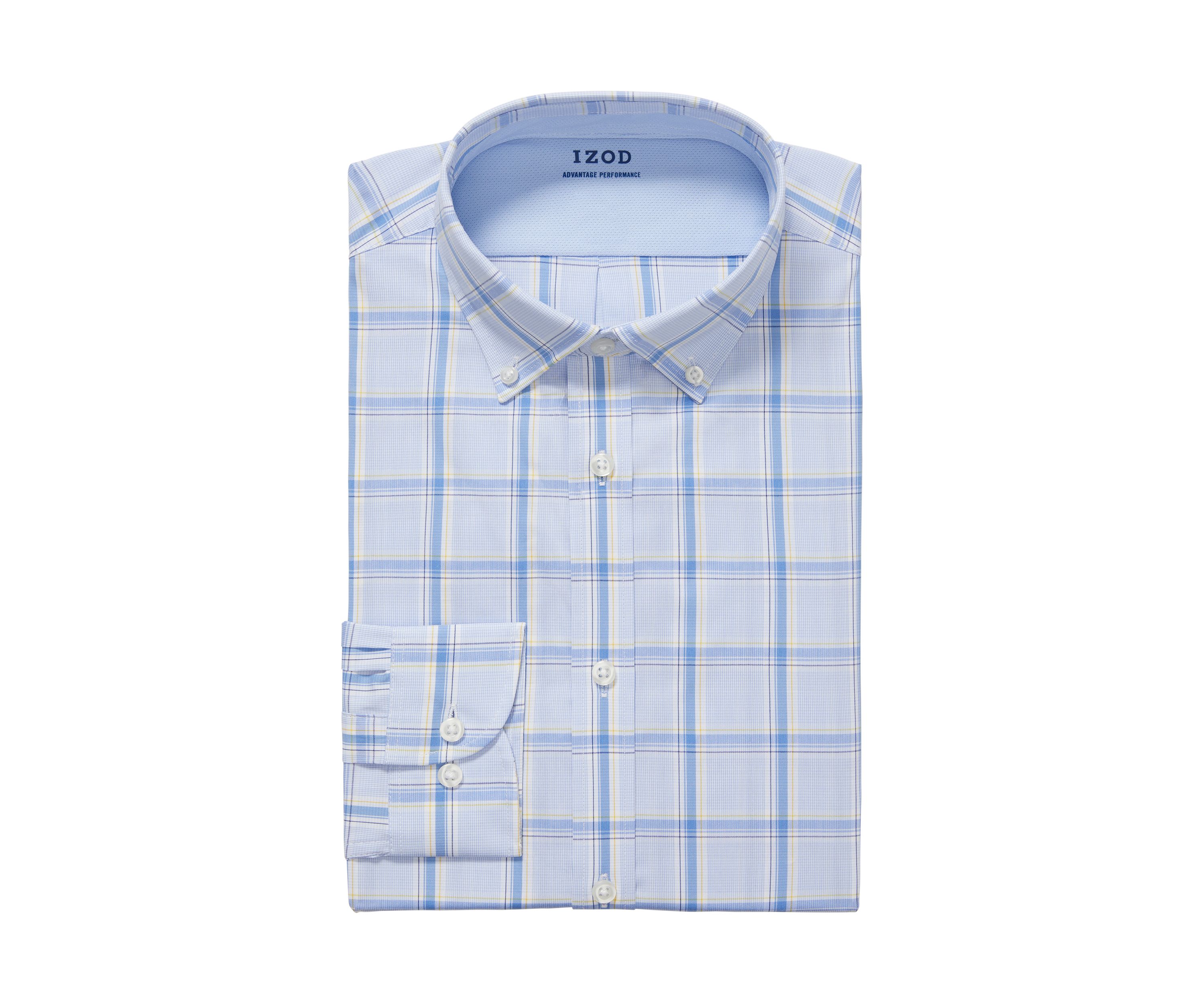 Mens Dress Shirt Slim Fit Stretch Cool FX Cooling Collar Check Dress Shirt