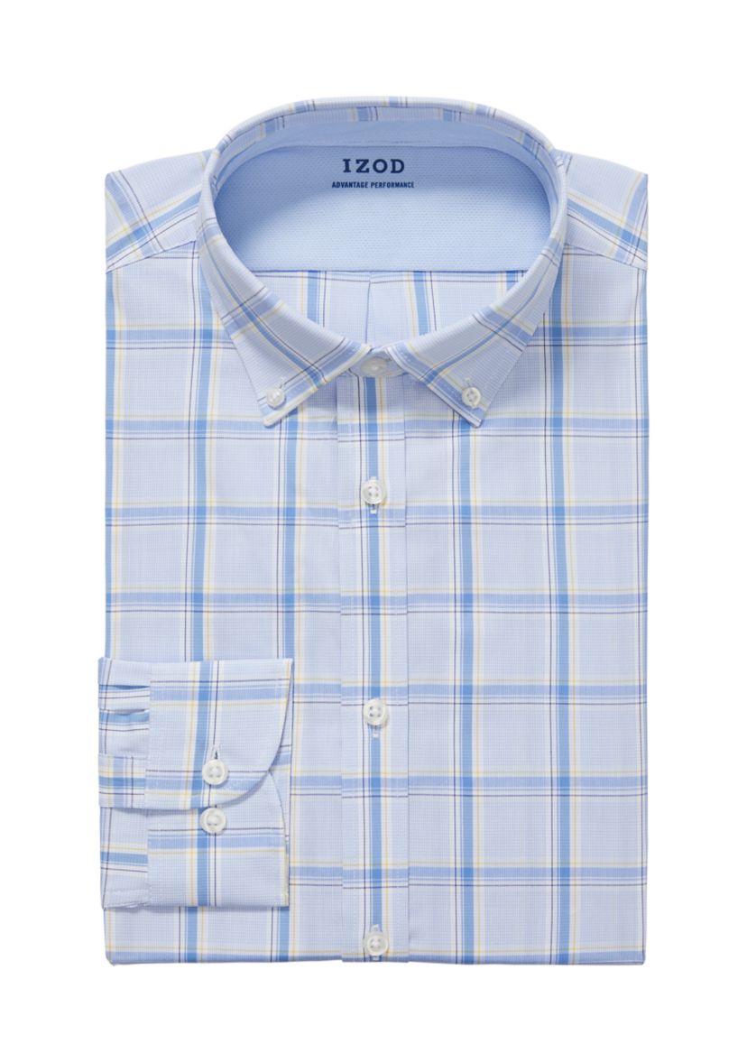Mens Dress Shirt Slim Fit Stretch Cool FX Cooling Collar Check Dress Shirt