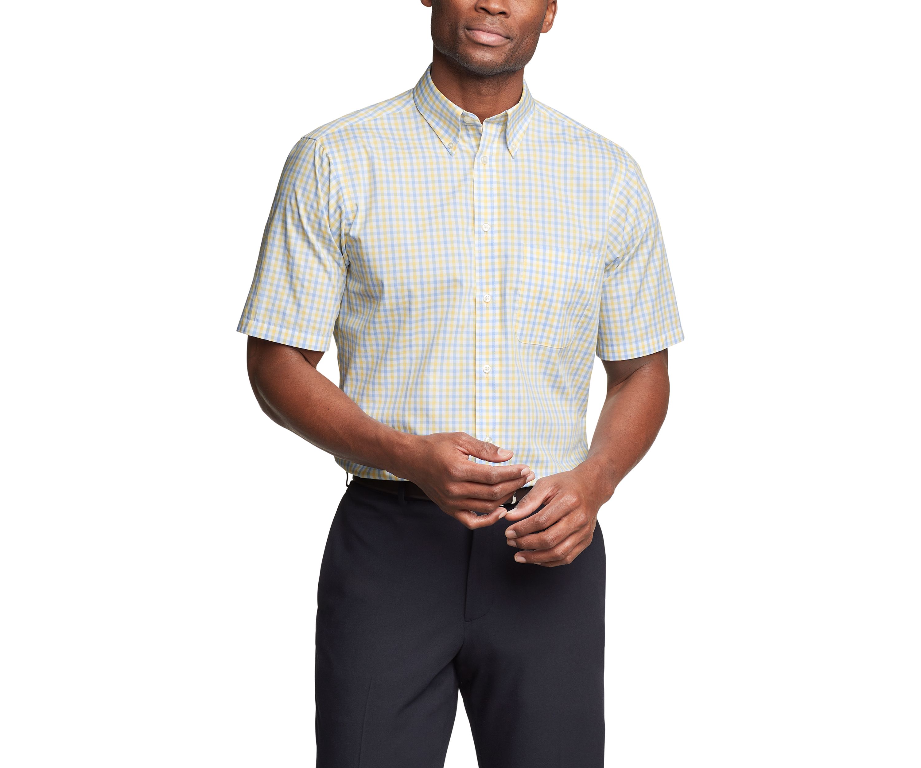Mens Regular Fit All Over Stretch Short Sleeve Dress Shirt