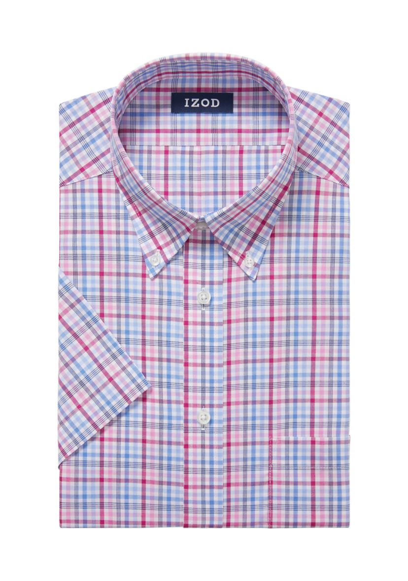 Mens Regular Fit All Over Stretch Short Sleeve Dress Shirt