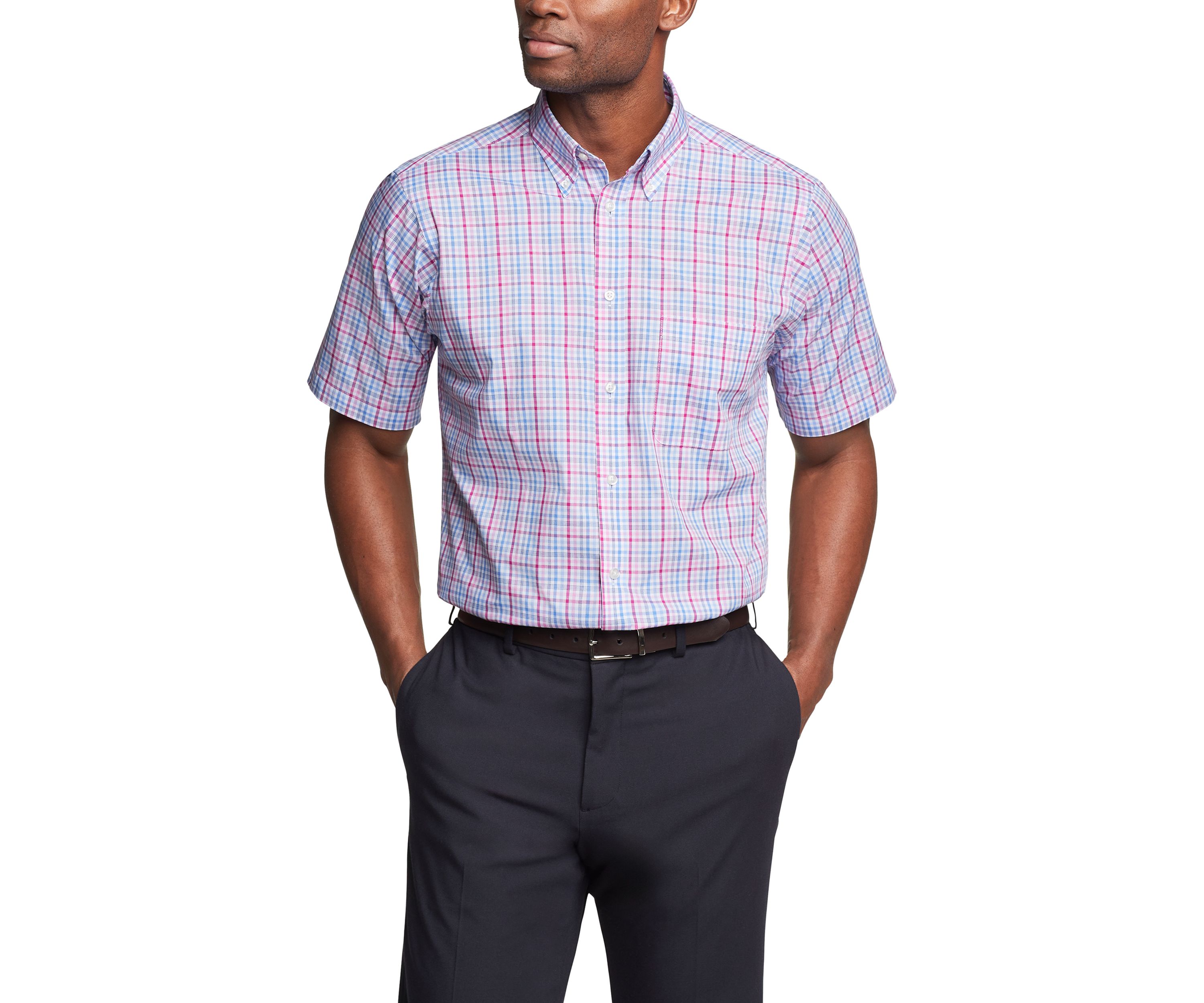 Mens Regular Fit All Over Stretch Short Sleeve Dress Shirt