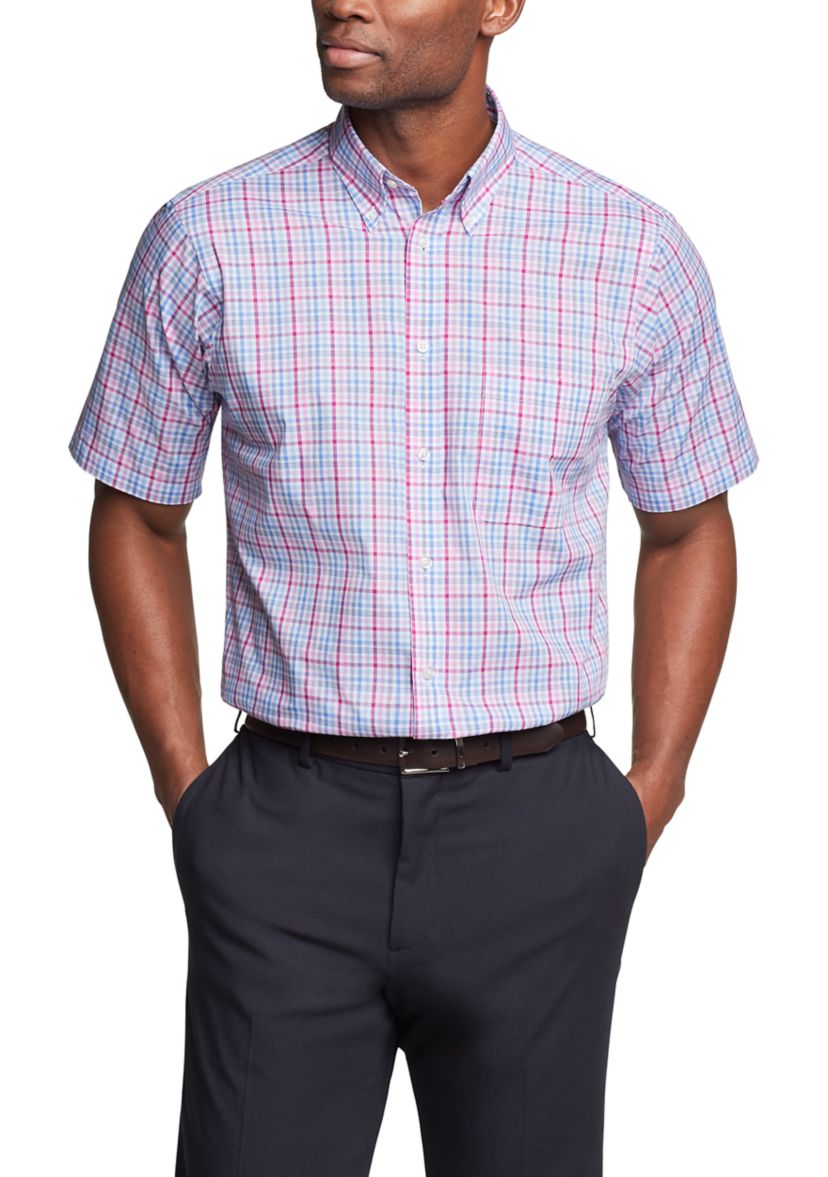 Mens Regular Fit All Over Stretch Short Sleeve Dress Shirt