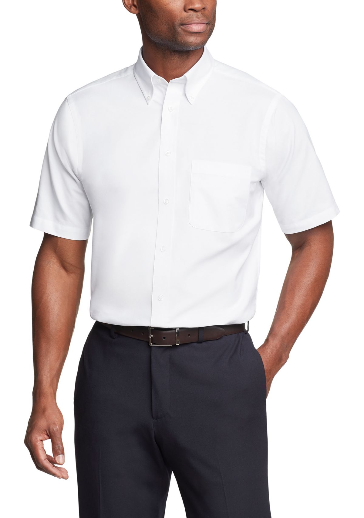 Mens Regular Fit All Over Stretch Short Sleeve Dress Shirt