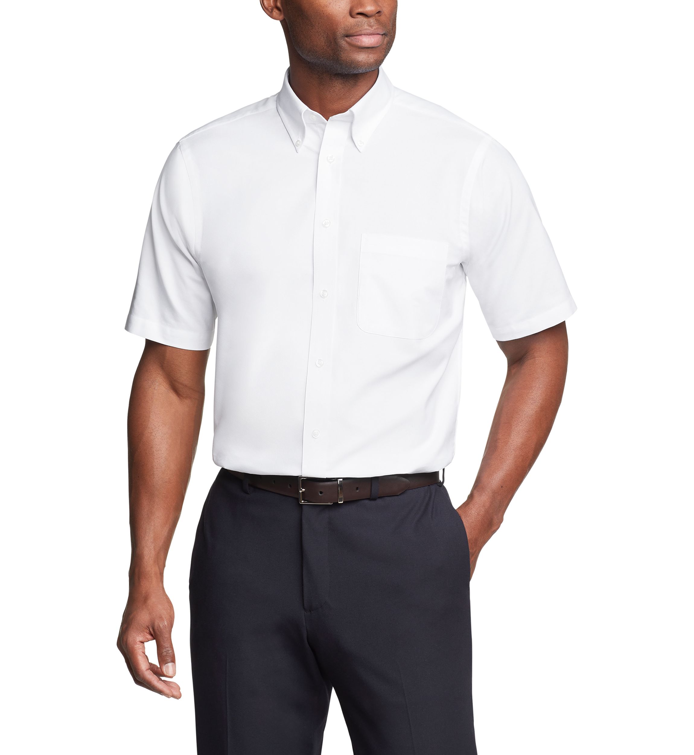Mens Regular Fit All Over Stretch Short Sleeve Dress Shirt