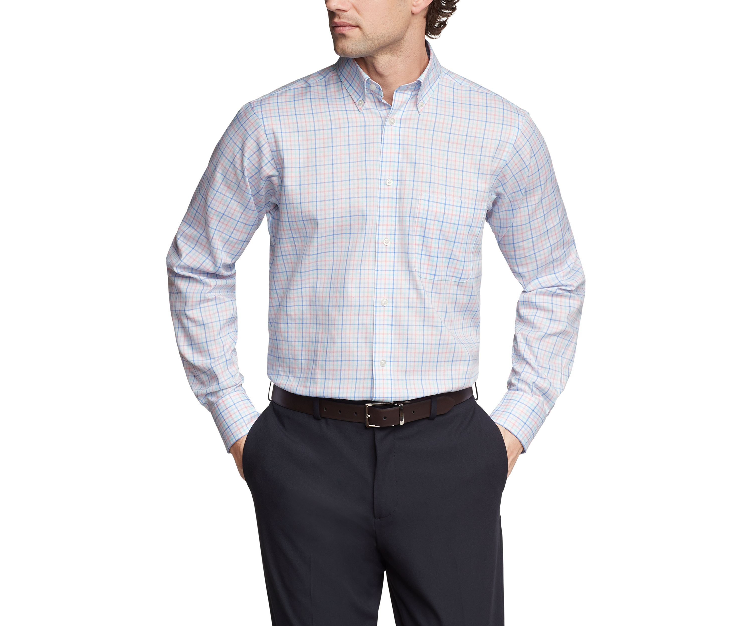 Mens Dress Shirt Regular Fit Stretch Solid Button Down Spread Collared Shirt