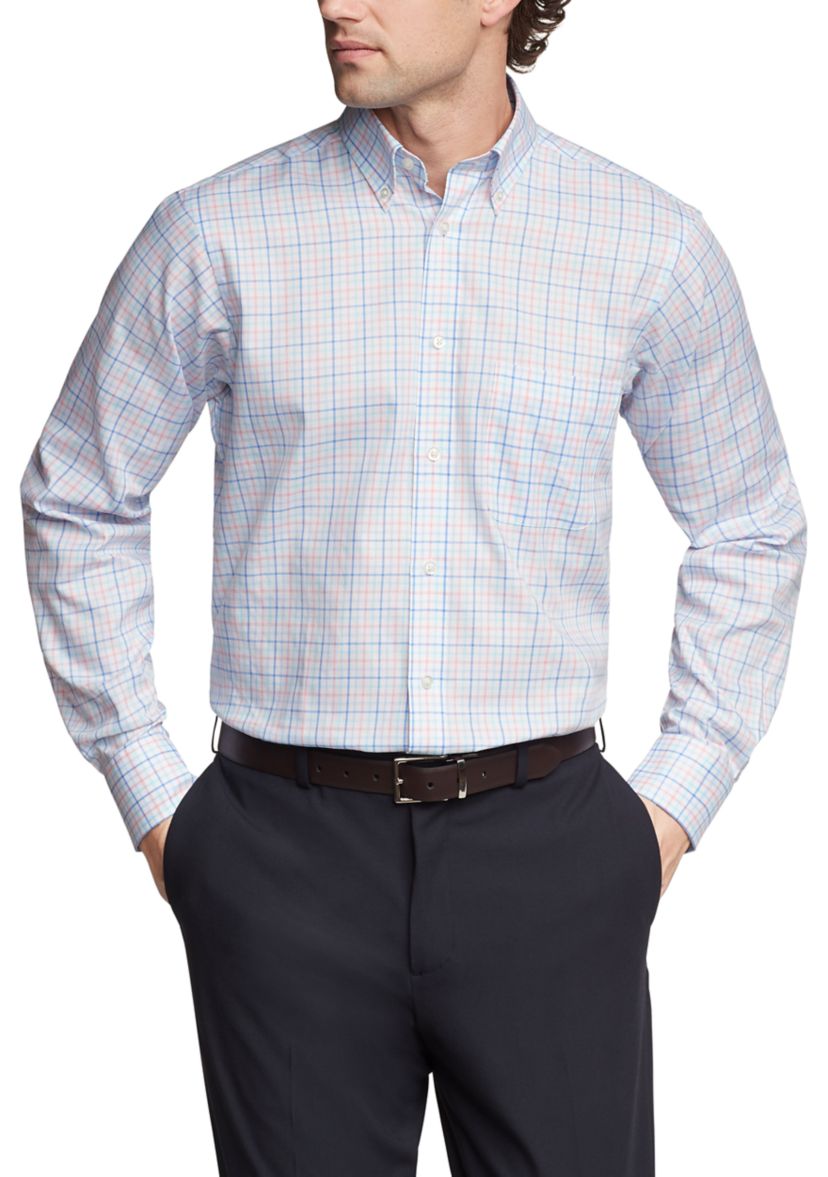 Mens Dress Shirt Regular Fit Stretch Solid Button Down Spread Collared Shirt