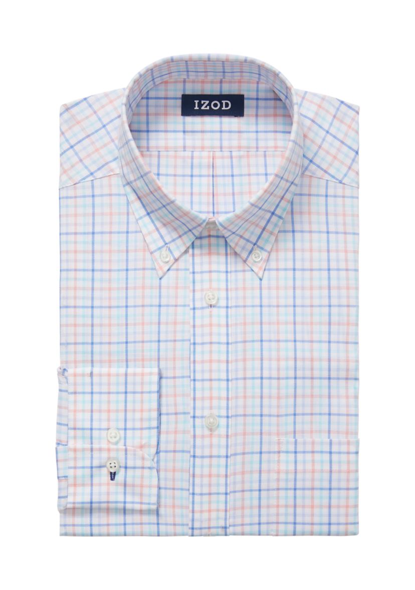Mens Tall Plaid Regular Fit Stretch Dress Shirt
