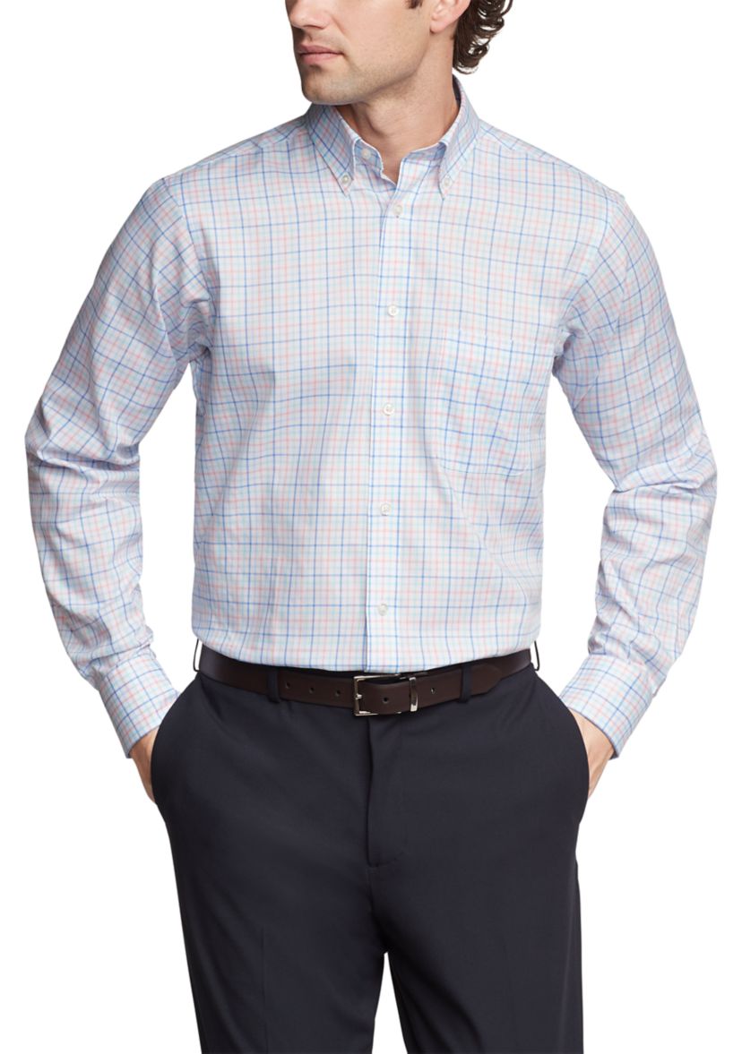 Mens Tall Plaid Regular Fit Stretch Dress Shirt