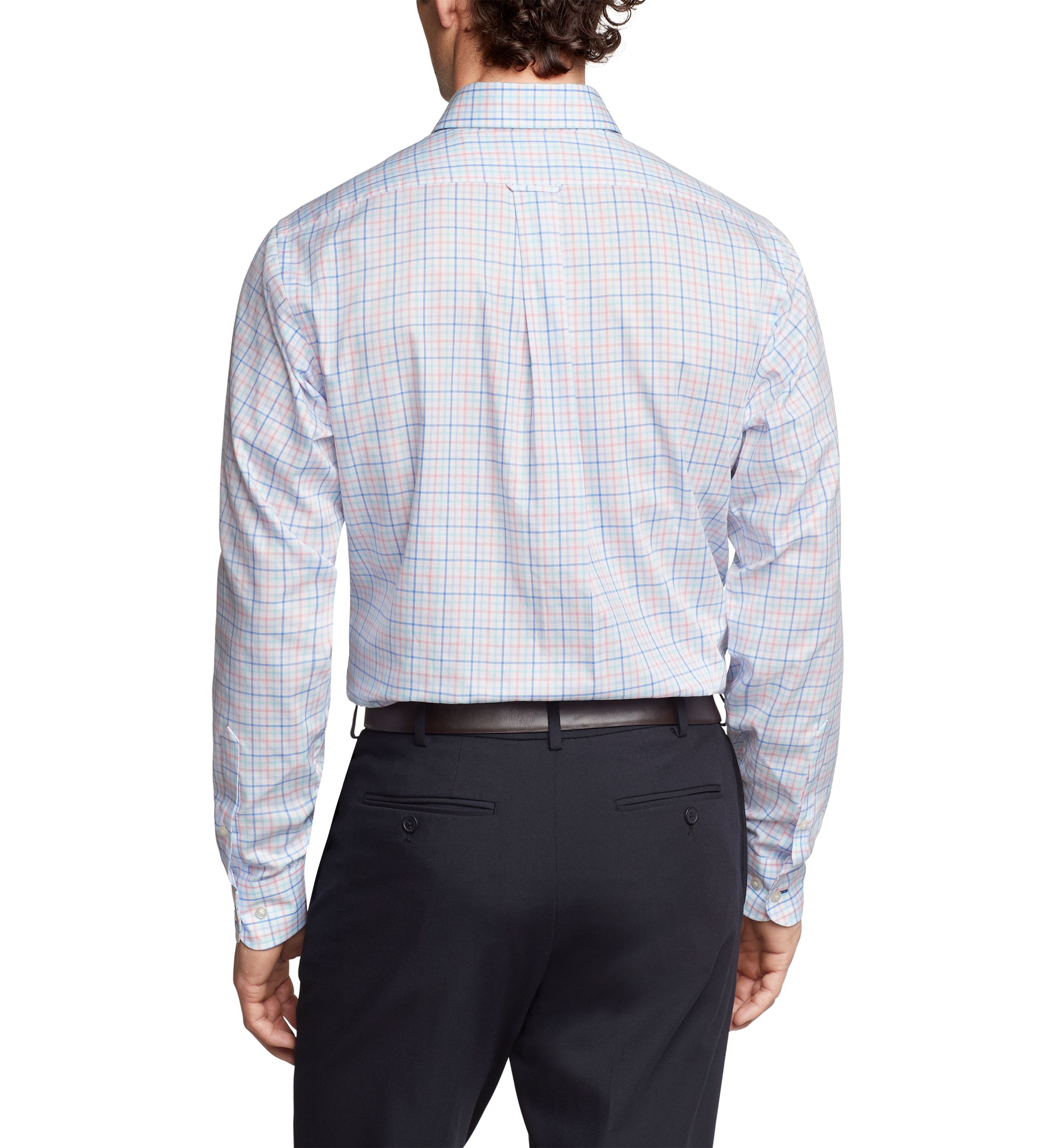Mens Tall Plaid Regular Fit Stretch Dress Shirt