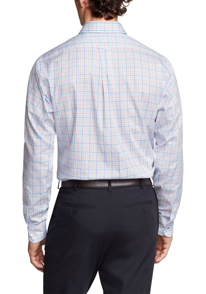 Mens Tall Plaid Regular Fit Stretch Dress Shirt