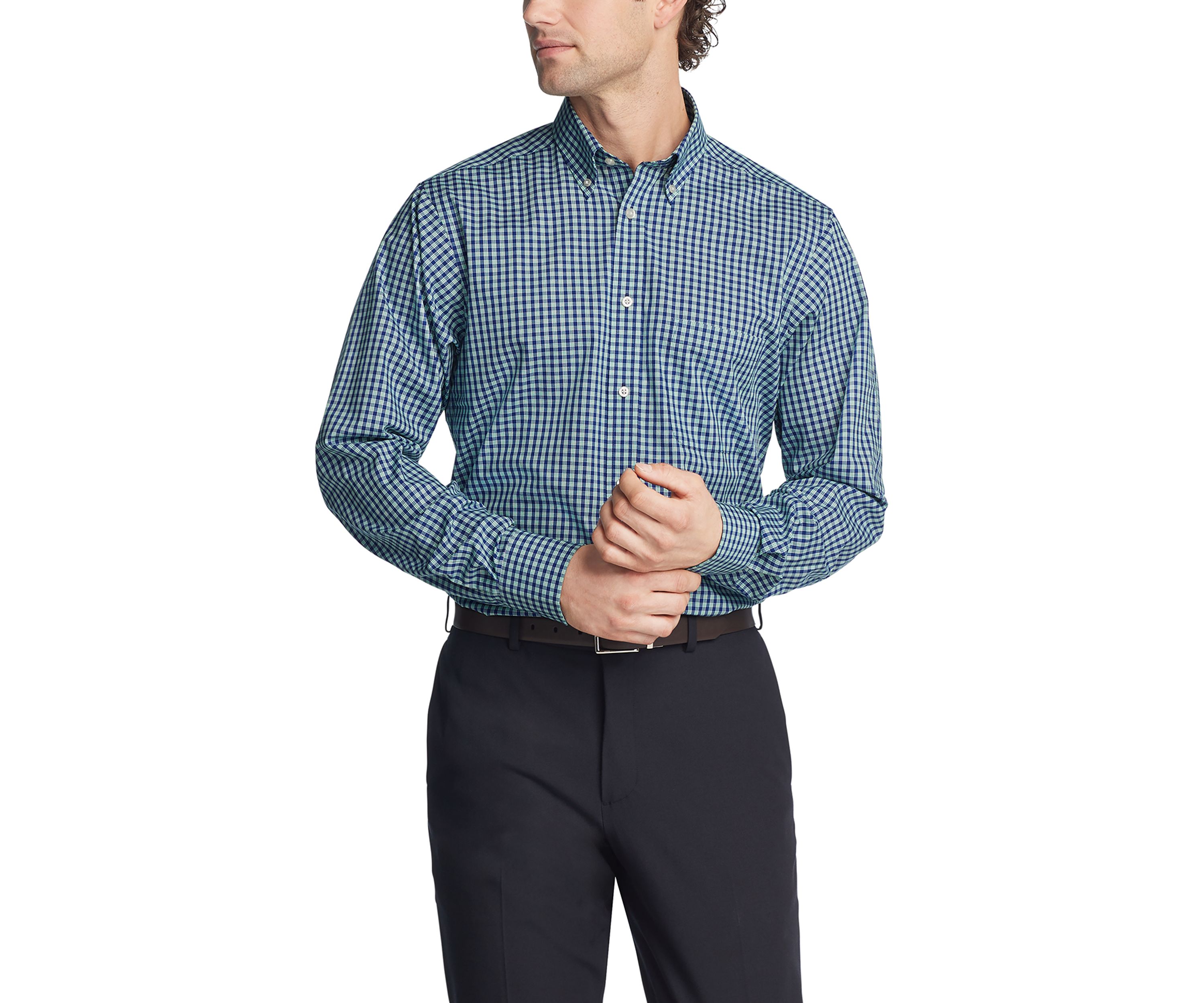 Mens Big Plaid Printed Stretch Dress Shirt