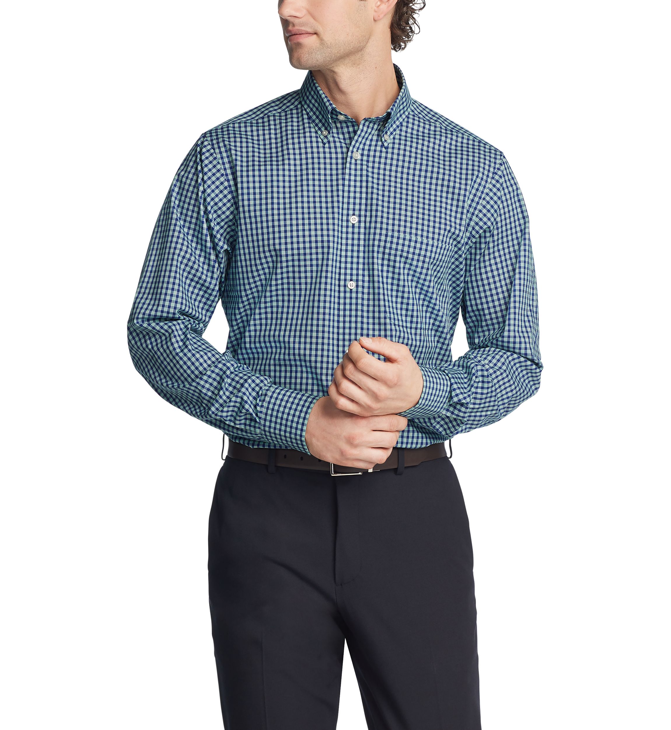 Mens Tall Plaid Printed Stretch Dress Shirt