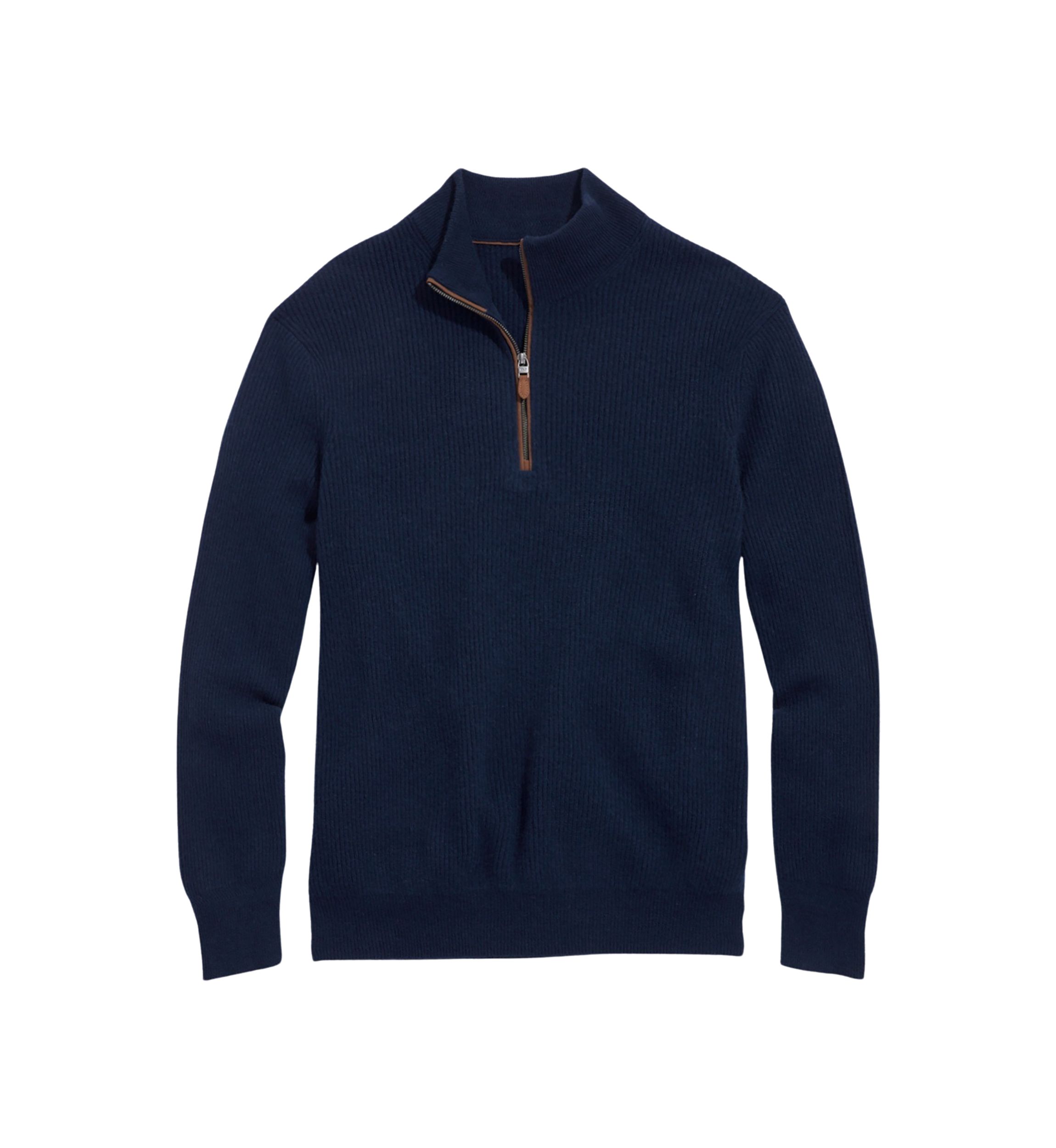 Mens Cashmere Fisherman Rib Quarter Zip Sweater