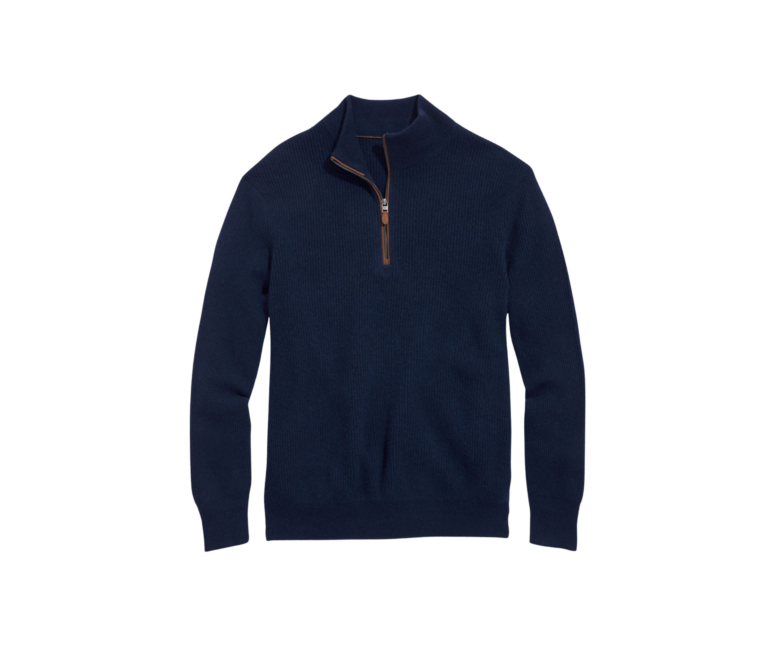 Mens Cashmere Fisherman Rib Quarter Zip Sweater