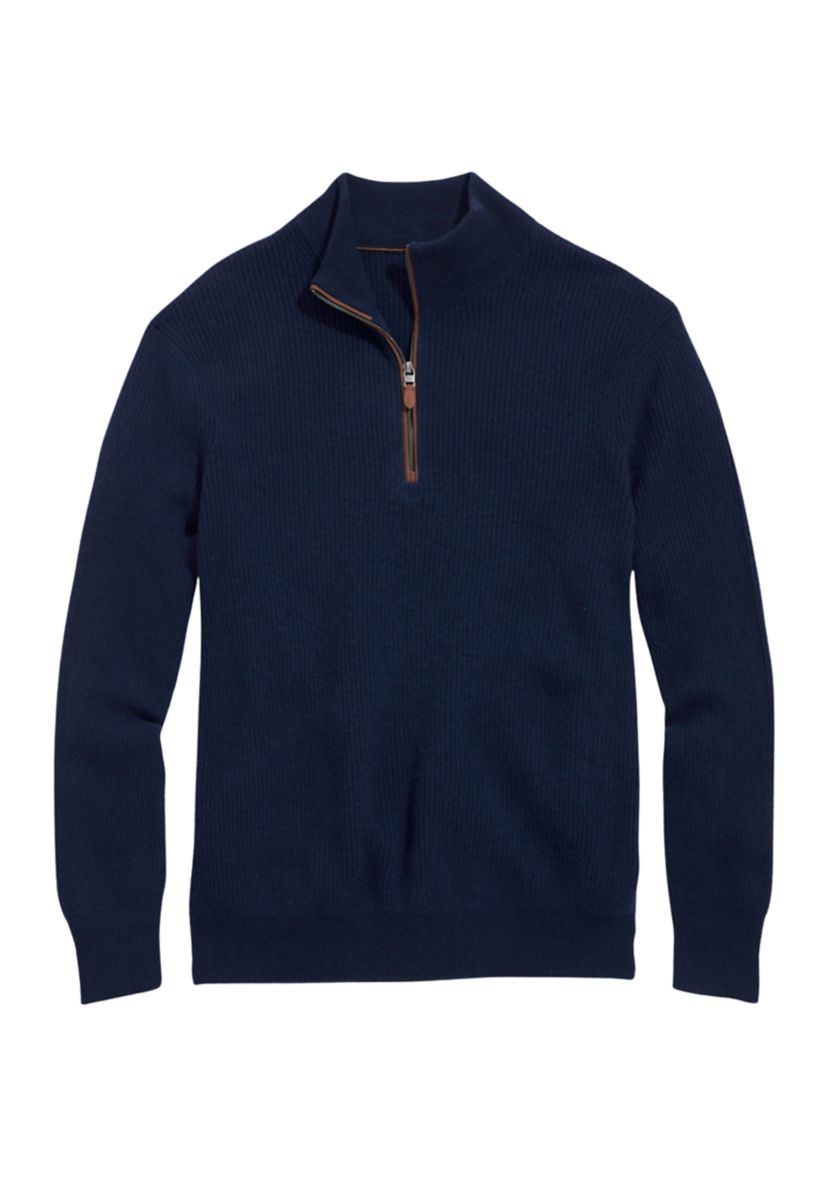 Mens Cashmere Fisherman Rib Quarter Zip Sweater