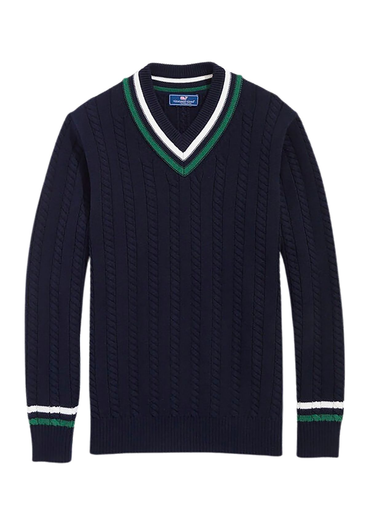 Mens Varsity Cable V-Neck Sweater